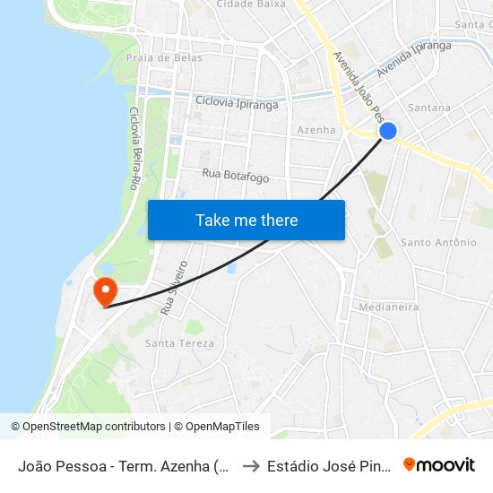 João Pessoa - Term. Azenha (Fora Do Corredor) to Estádio José Pinheiro Borda map
