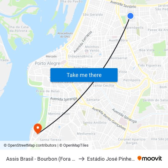 Assis Brasil - Bourbon (Fora Do Corredor) to Estádio José Pinheiro Borda map