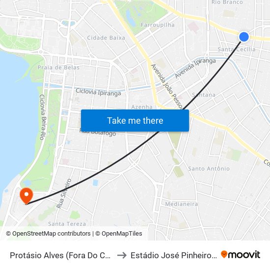 Protásio Alves (Fora Do Corredor) to Estádio José Pinheiro Borda map