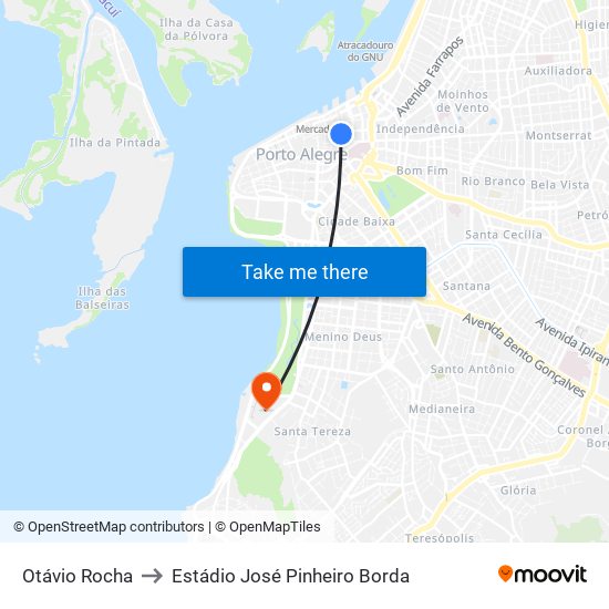 Otávio Rocha to Estádio José Pinheiro Borda map