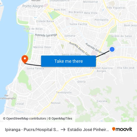 Ipiranga - Pucrs/Hospital São Lucas to Estádio José Pinheiro Borda map