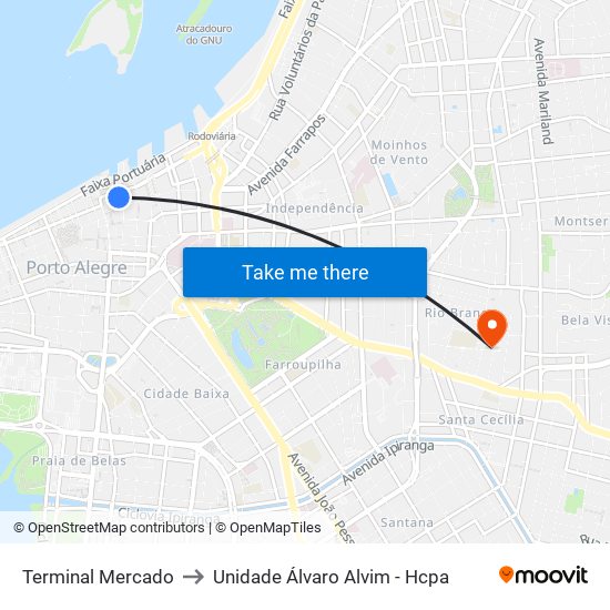 Terminal Mercado to Unidade Álvaro Alvim - Hcpa map