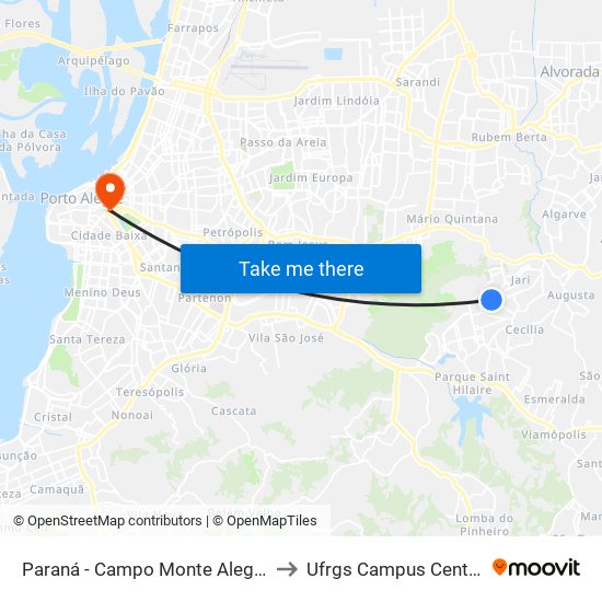 Paraná - Campo Monte Alegre to Ufrgs Campus Centro map