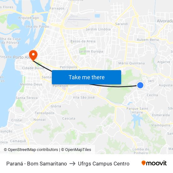 Paraná - Bom Samaritano to Ufrgs Campus Centro map