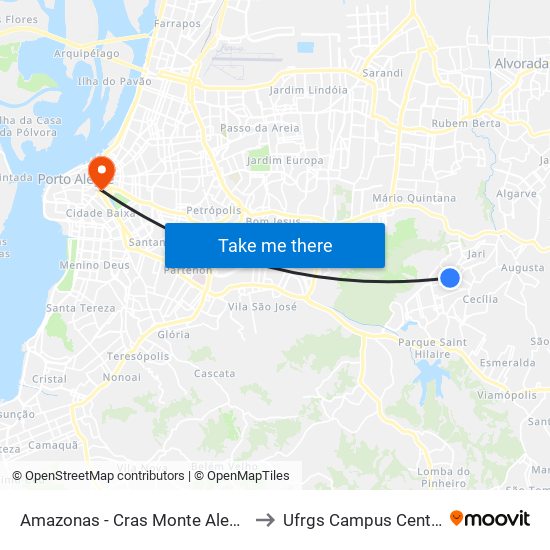 Amazonas - Cras Monte Alegre to Ufrgs Campus Centro map