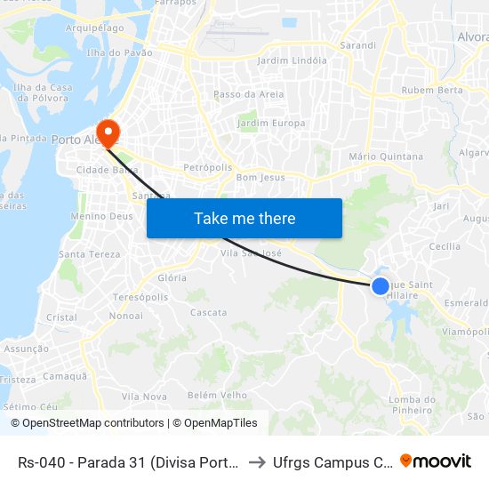 Rs-040 - Parada 31 (Divisa Porto Alegre) to Ufrgs Campus Centro map