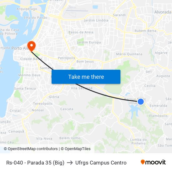 Rs-040 - Parada 35 (Big) to Ufrgs Campus Centro map