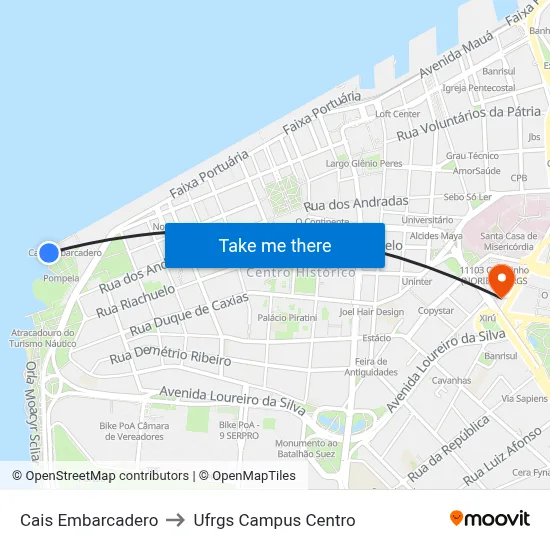 Cais Embarcadero to Ufrgs Campus Centro map