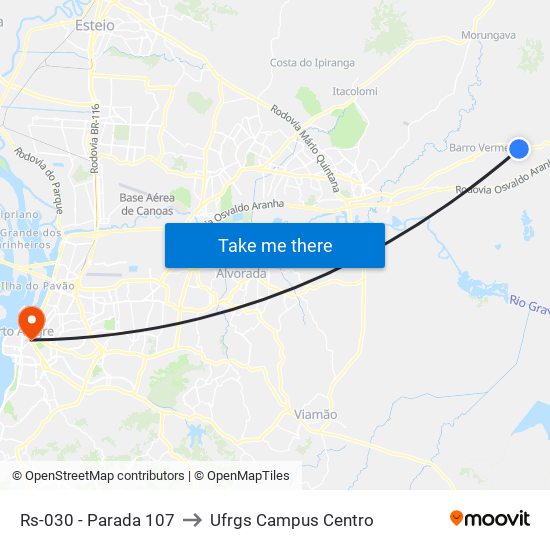 Rs-030 - Parada 107 to Ufrgs Campus Centro map