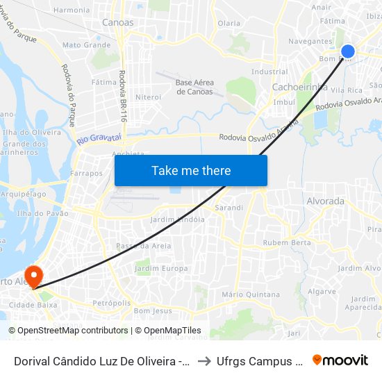 Dorival Cândido Luz De Oliveira - Parada 61 to Ufrgs Campus Centro map