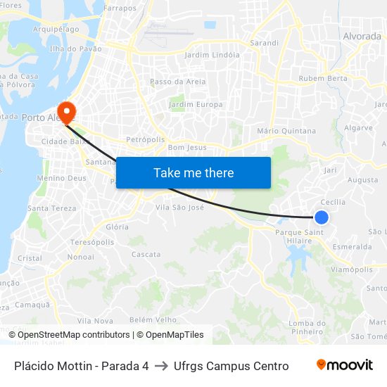 Plácido Mottin - Parada 4 to Ufrgs Campus Centro map