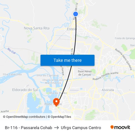 Br-116 - Passarela Cohab to Ufrgs Campus Centro map