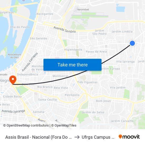 Assis Brasil - Nacional (Fora Do Corredor) to Ufrgs Campus Centro map