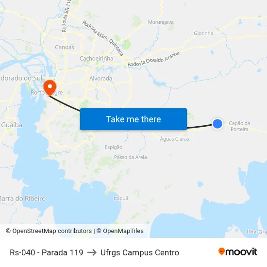 Rs-040 - Parada 119 to Ufrgs Campus Centro map
