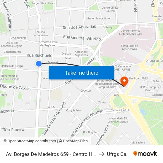 Av. Borges De Medeiros 659 - Centro Histórico Porto Alegre - Rs 90020-021 Brasil to Ufrgs Campus Centro map