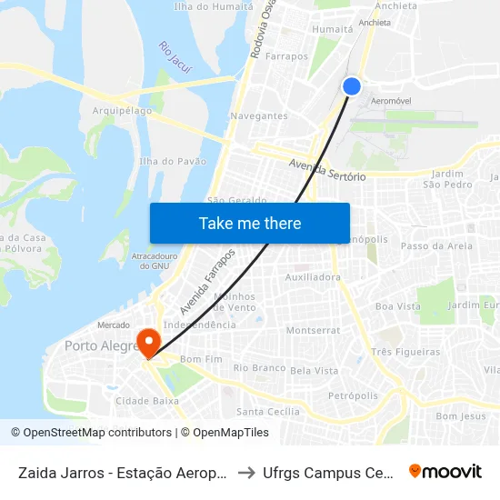Zaida Jarros - Estação Aeroporto to Ufrgs Campus Centro map