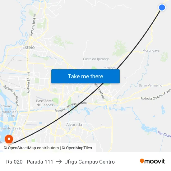 Rs-020 - Parada 111 to Ufrgs Campus Centro map