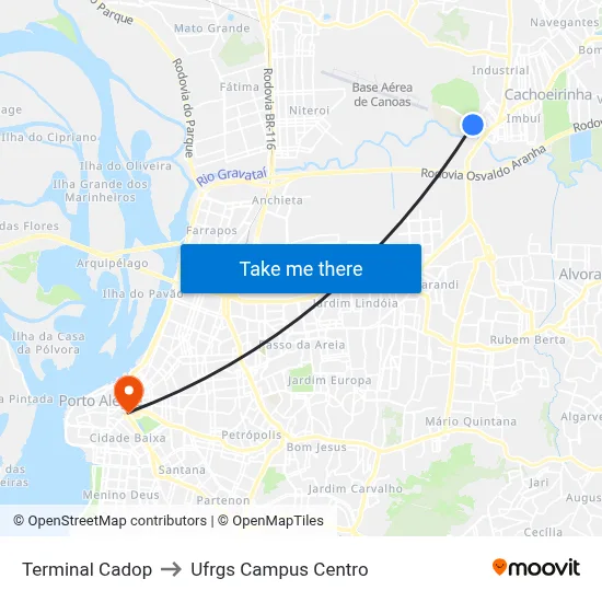 Terminal Cadop to Ufrgs Campus Centro map