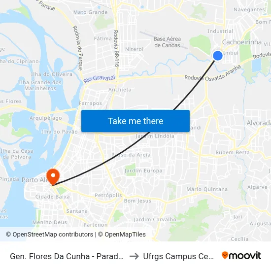 Gen. Flores Da Cunha - Parada 47 to Ufrgs Campus Centro map
