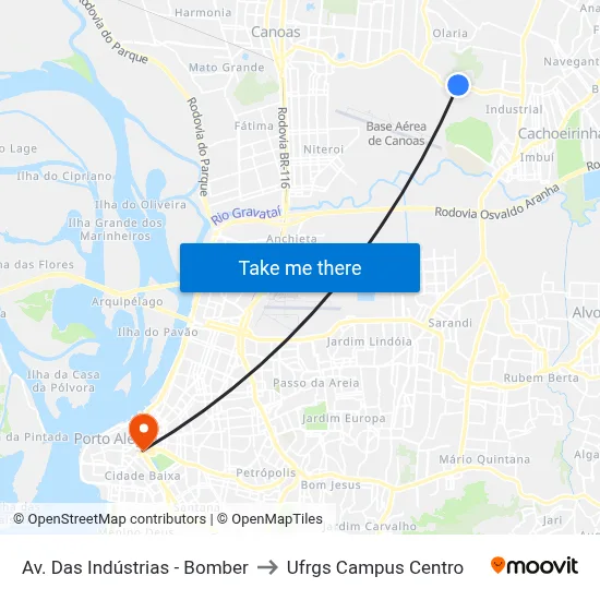 Av. Das Indústrias - Bomber to Ufrgs Campus Centro map