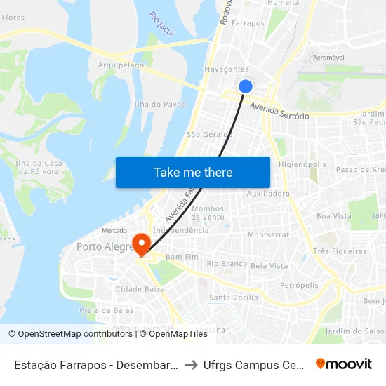 Estação Farrapos - Desembarque to Ufrgs Campus Centro map