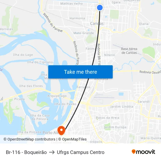 Br-116 - Boqueirão to Ufrgs Campus Centro map