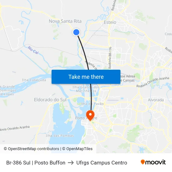 Br-386 Sul | Posto Buffon to Ufrgs Campus Centro map