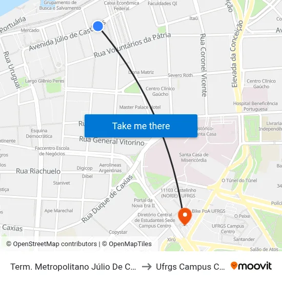 Term. Metropolitano Júlio De Castilhos to Ufrgs Campus Centro map