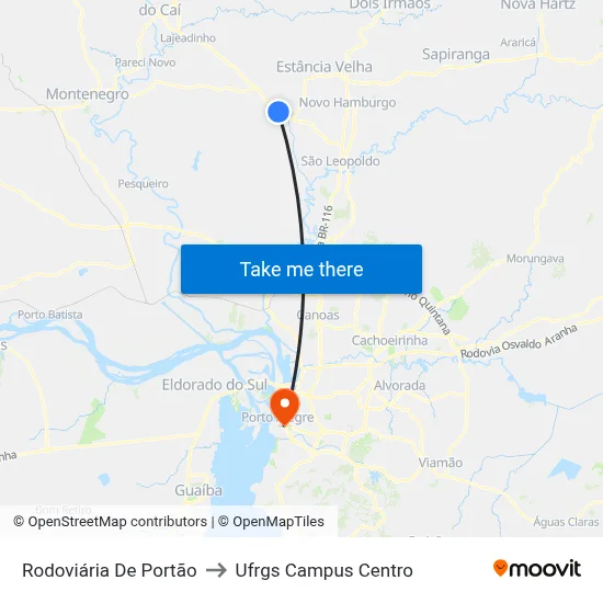 Rodoviária De Portão to Ufrgs Campus Centro map
