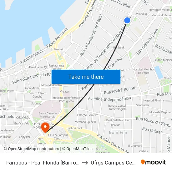 Farrapos - Pça. Florida [Bairro - B] to Ufrgs Campus Centro map