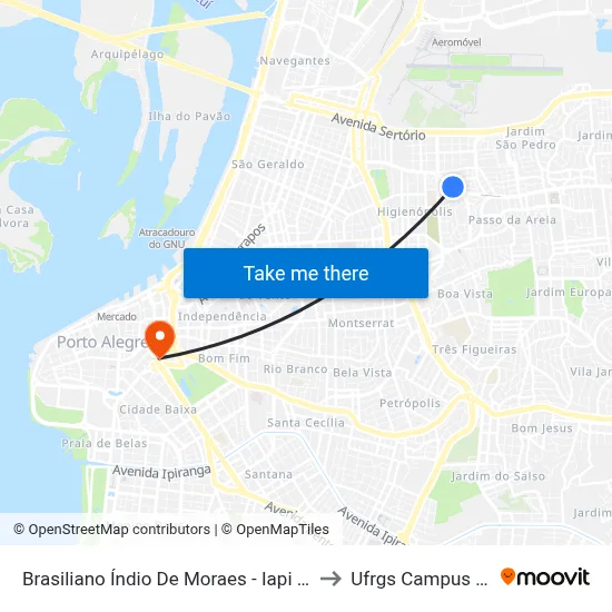 Brasiliano Índio De Moraes - Iapi [Bairro - Bc] to Ufrgs Campus Centro map