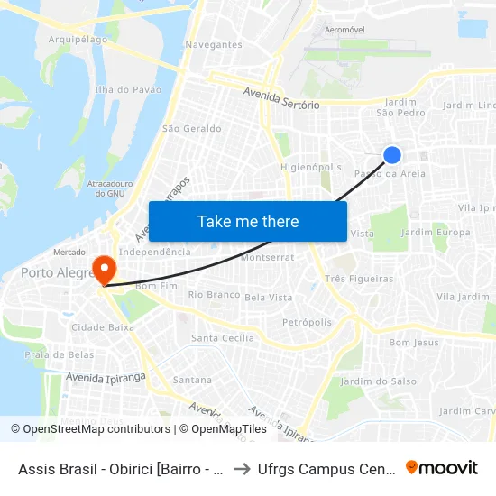Assis Brasil - Obirici [Bairro - Bc] to Ufrgs Campus Centro map