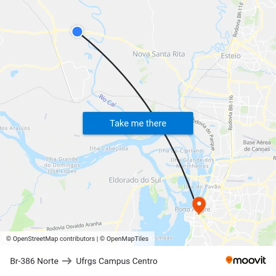 Br-386 Norte to Ufrgs Campus Centro map