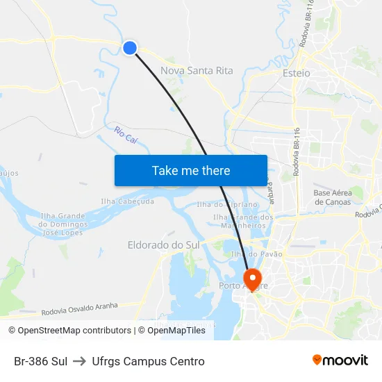 Br-386 Sul to Ufrgs Campus Centro map