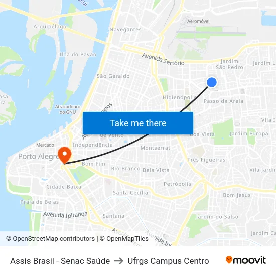 Assis Brasil - Senac Saúde to Ufrgs Campus Centro map