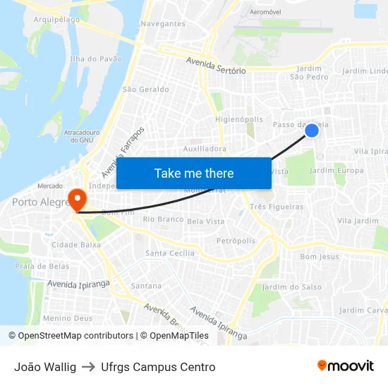 João Wallig to Ufrgs Campus Centro map