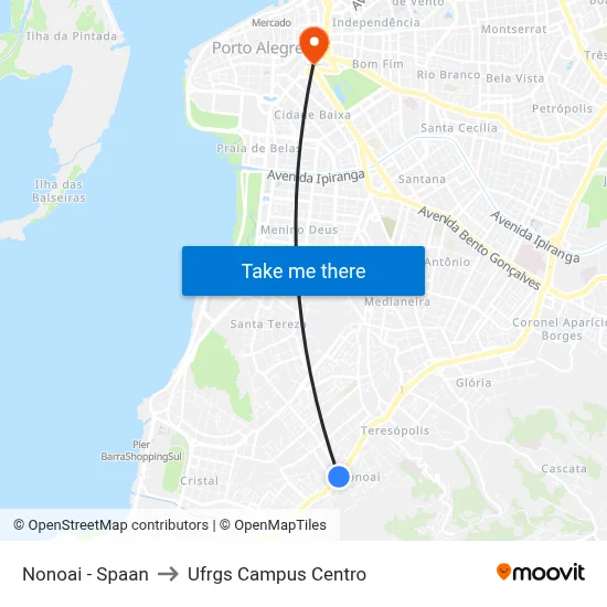 Nonoai - Spaan to Ufrgs Campus Centro map