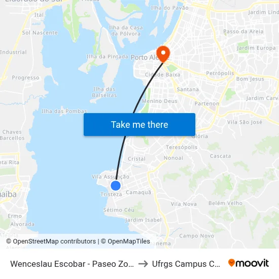 Wenceslau Escobar - Paseo Zona Sul to Ufrgs Campus Centro map