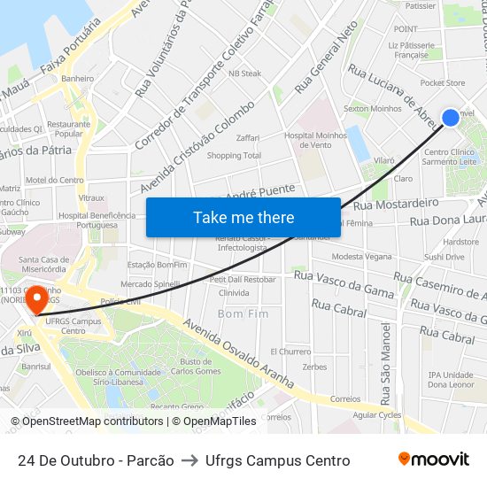 24 De Outubro - Parcão to Ufrgs Campus Centro map
