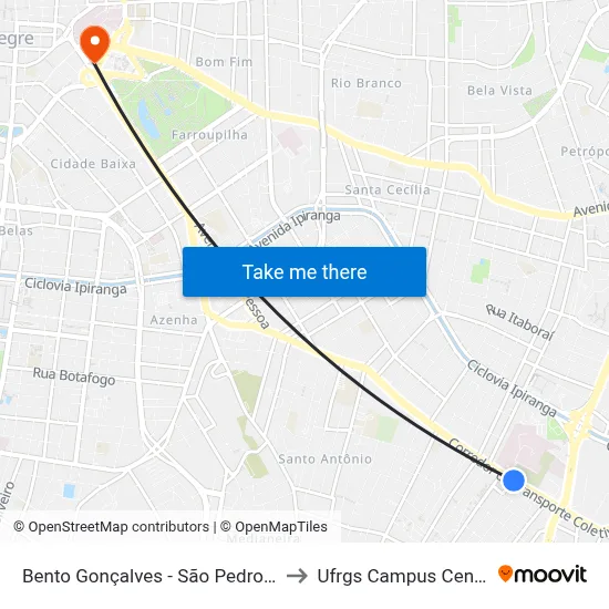 Bento Gonçalves - São Pedro Bc to Ufrgs Campus Centro map