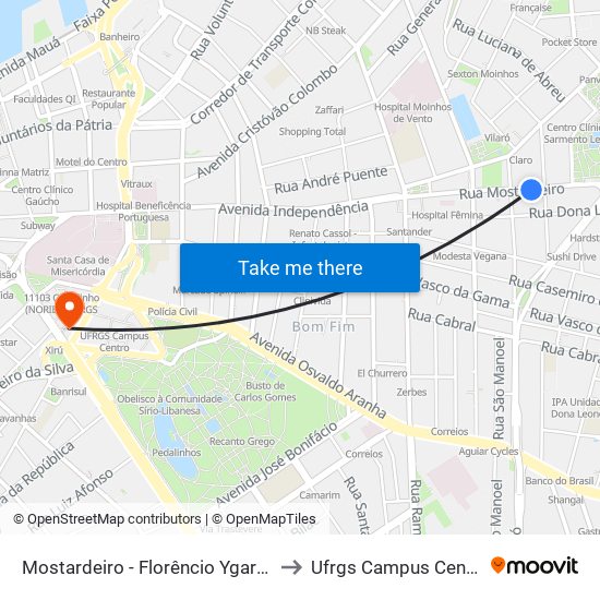 Mostardeiro - Florêncio Ygartua to Ufrgs Campus Centro map