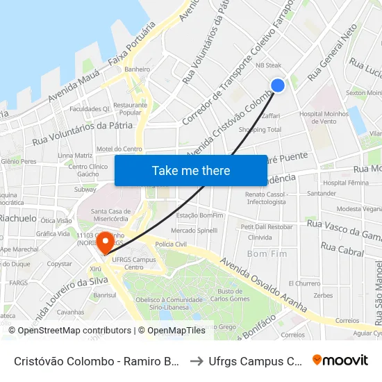 Cristóvão Colombo - Ramiro Barcelos to Ufrgs Campus Centro map