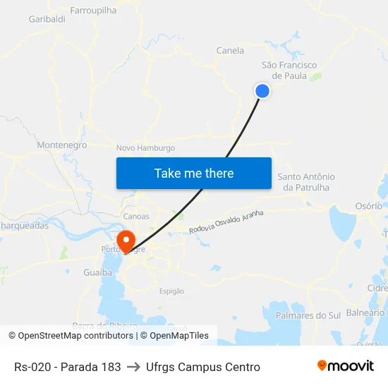 Rs-020 - Parada 183 to Ufrgs Campus Centro map