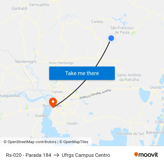 Rs-020 - Parada 184 to Ufrgs Campus Centro map