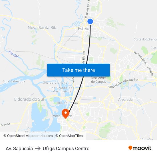 Av. Sapucaia to Ufrgs Campus Centro map