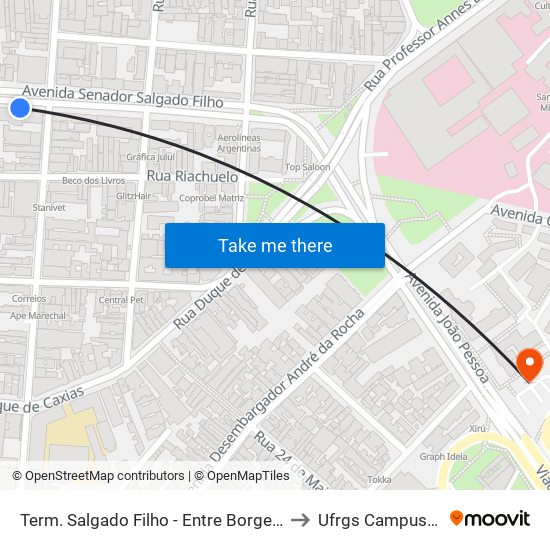 Term. Salgado Filho - Entre Borges E Marechal to Ufrgs Campus Centro map