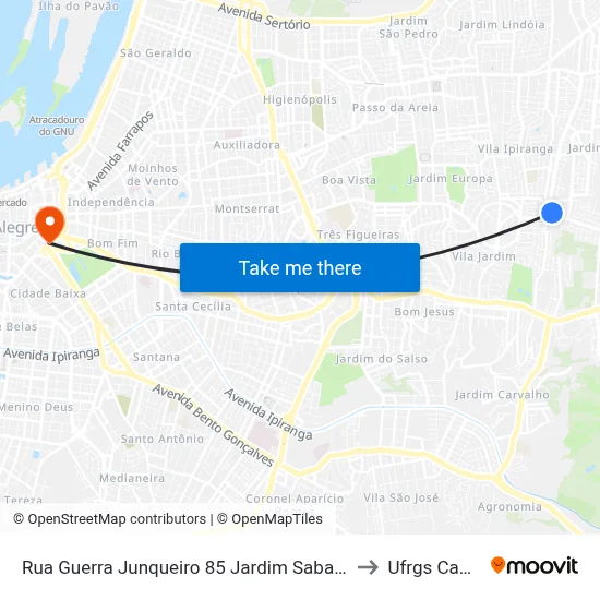 Rua Guerra Junqueiro 85 Jardim Sabará Porto Alegre - Rs 91215-310 Brasil to Ufrgs Campus Centro map