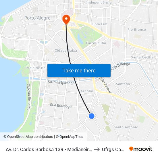 Av. Dr. Carlos Barbosa 139 - Medianeira Porto Alegre - Rs 90880-001 Brasil to Ufrgs Campus Centro map