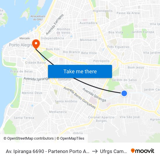 Av. Ipiranga 6690 - Partenon Porto Alegre - Rs 90610-000 Brasil to Ufrgs Campus Centro map