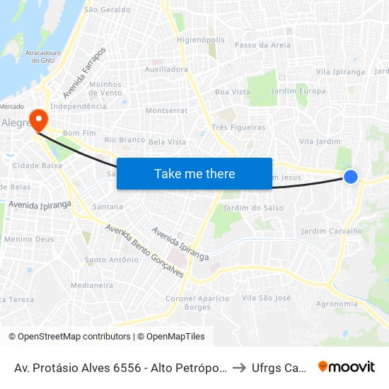 Av. Protásio Alves 6556 - Alto Petrópolis Porto Alegre - Rs 91210-280 Brasil to Ufrgs Campus Centro map